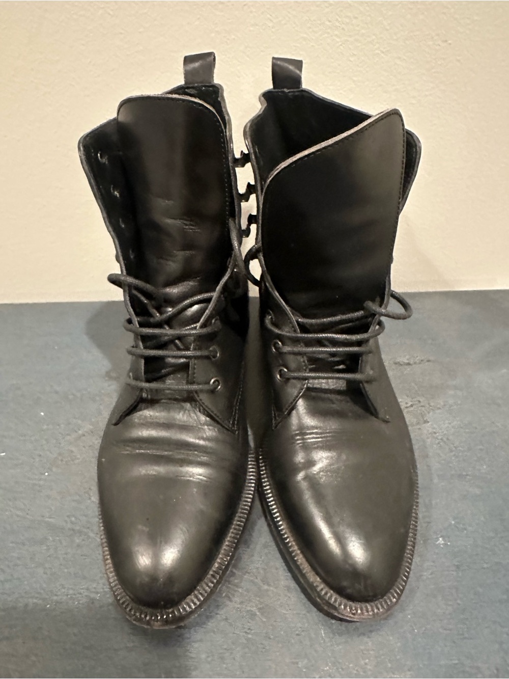 Joan & David Black Leather Lace-Up Ankle Boots, Handmade in Italy, Vintage 90s